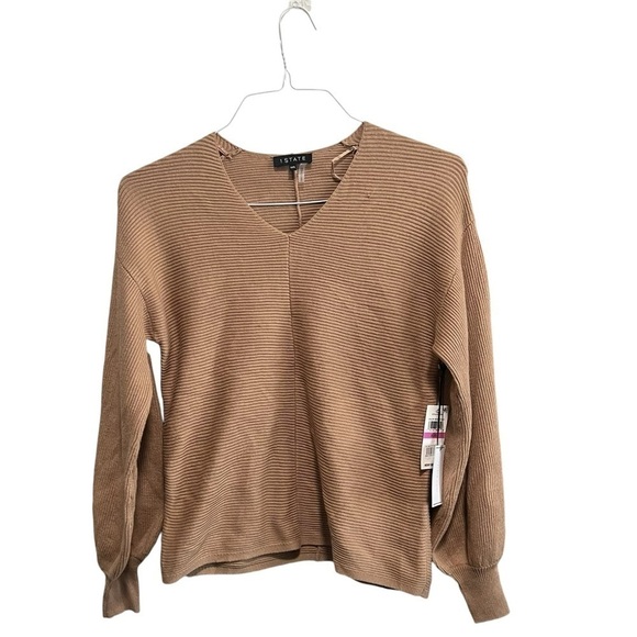 1.state Rib-Knit Puff-Sleeve Sweater -
Wild Oak, New with Tags - Picture 2 of 7